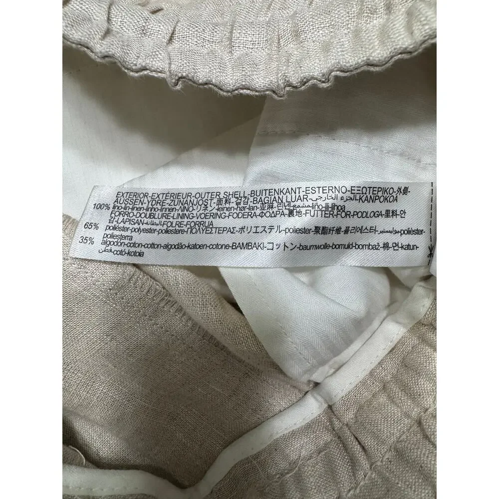 ZARA Linen Pull On Pants Womens Medium Cream Elastic Wasit Pockets High Rise